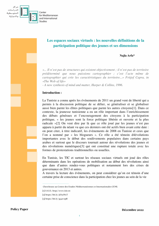 Les espaces sociaux virtuels les nouvelles definitions de la participation politique des jeunes et ses dimensions pdf 1